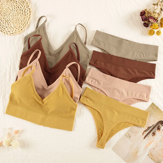Damen Dessous-Set – Nahtloser BH mit Slip & G-String