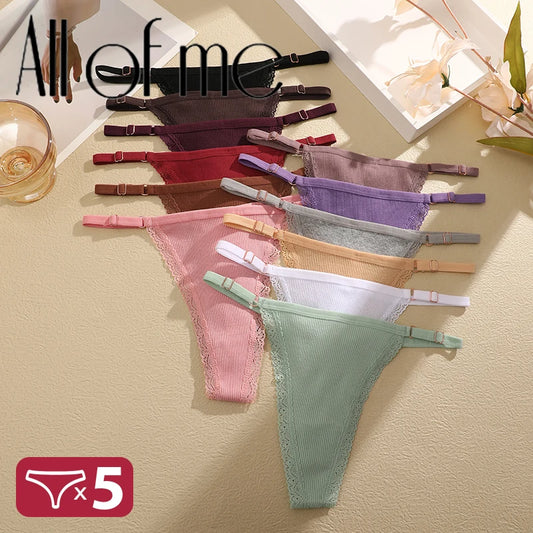 5-teiliges Damen Baumwoll String-Set – Sexy T-Back Unterwäsche