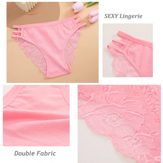Sexy Damen-Spitzen-Slips im 3er-Set mit floralem Muster, transparenter Optik und bequemer Passform.