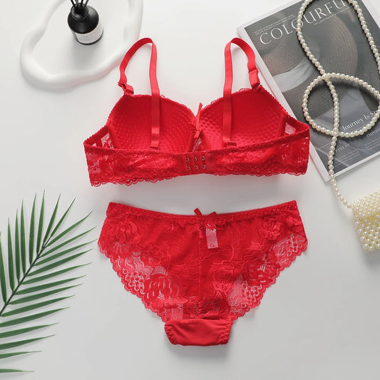 2-teiliges Sexy Damen Dessous-Set – Mehrfarbiger Push-Up BH & Floraler Slip A2155