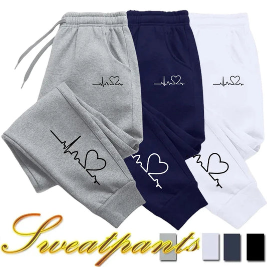 Damen Jogginghose mit Herz-Print – Casual Fitness Sweatpants