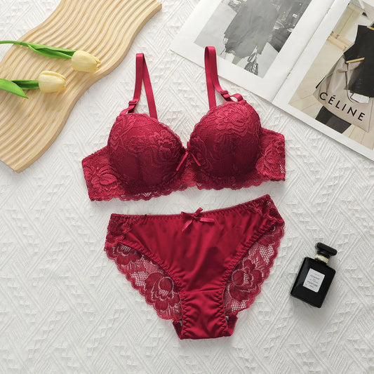2-teiliges Sexy Damen Dessous-Set – Mehrfarbiger Push-Up BH & Floraler Slip A2155
